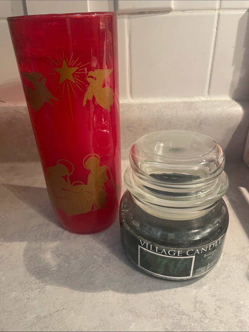 Village Candle Balsam Fir & Large Christmas Pillar Candle